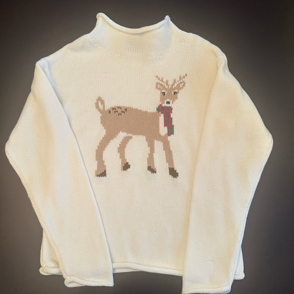 Classic Prep Ivory Reindeer Holiday Knit Sweater